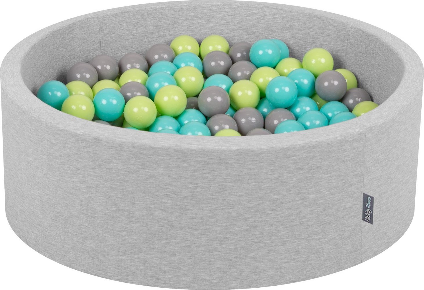 KiddyMoon KiddyMoon Suchy basen okrągły z piłeczkami 7cm jasnoszary: jasny zielony-jasny turkus-szary 90x30cm/200piłek Zabawka basen piankowy