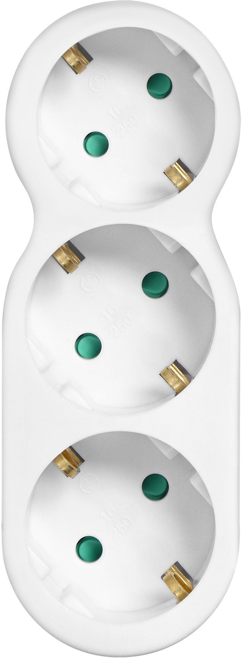 Rozgałęźnik 3x2P+Z "bałwanek" z wtyczką górną, Schuko, biały