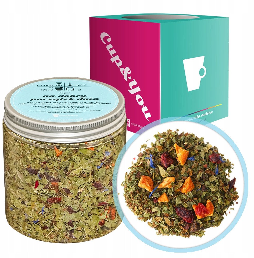 HERBATA ziołowa funkcjonalna NA DOBRY POCZĄTEK DNIA dzika róża mięta 80g - herbata sypana liściasta napar ziołowy PREMIUM Cup&You