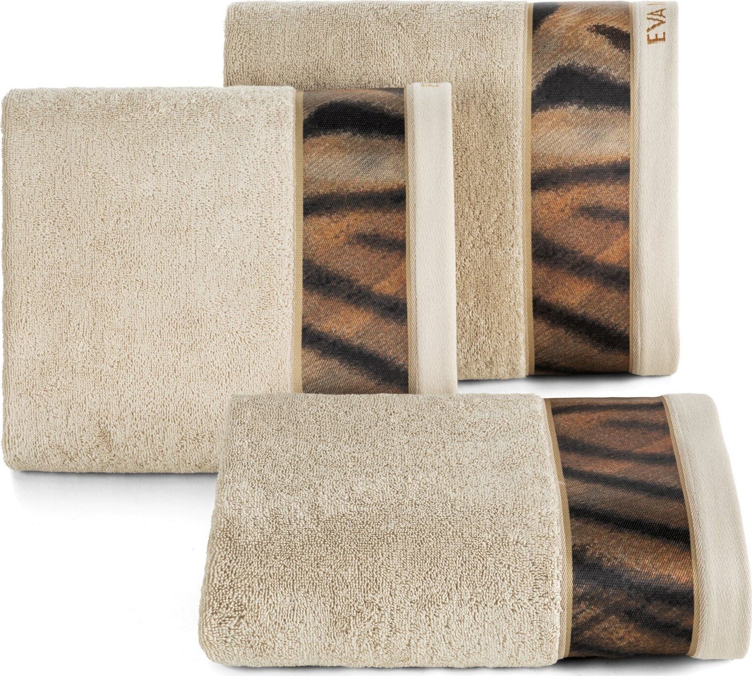 Ręcznik bawełniany z ozdobną bordiurą Eva Minge 30X50 beżowy