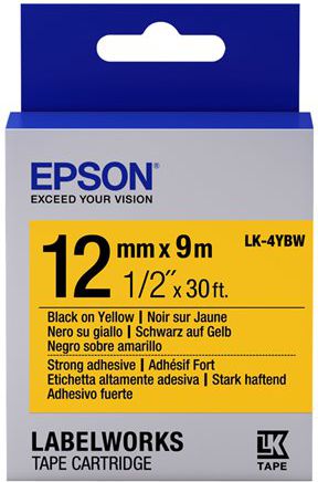Epson LK-4YBW, Strong Adhesive Black on Yellow, 12mmx9m (C53S654014)