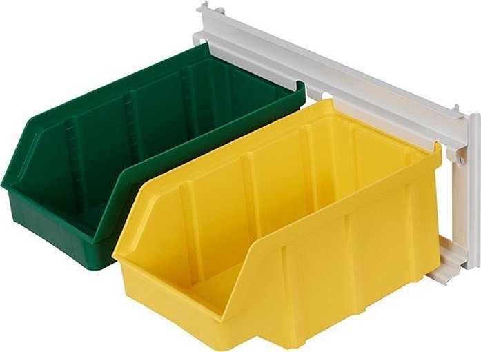 qBox Wieszak do zawieszania pojemników warsztatowych, wym. wieszaka 356 x 143 mm - 2 pojemniki (Pojemniki z pojemnikami)