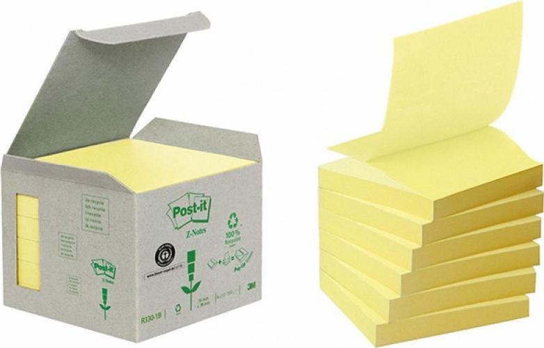 Post-It 3M Ekologiczne karteczki samoprzylepne Post-it_ Z-Notes z certyfikatem PEFC Recycled, Żółte, 76x76mm, 6 bloczków po 100 kar
