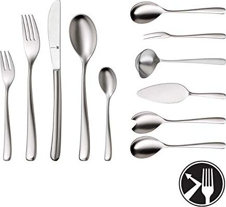 WMF Zestaw sztućców WMF Vision, osoby 12, sztuki 66, sztuki 60 ze sztućcami do serwowania, włożone ostrze noża, Cromargan Protect matowa stal nierdzew
