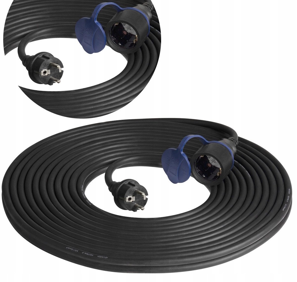 Przedłużacz warsztatowy bryzgoszczelny IP44, 1x2P+Z 20m,kabel gumowy olejoodporny H07RN-F 3x1,5mm?, 230VAC/16A, schuko