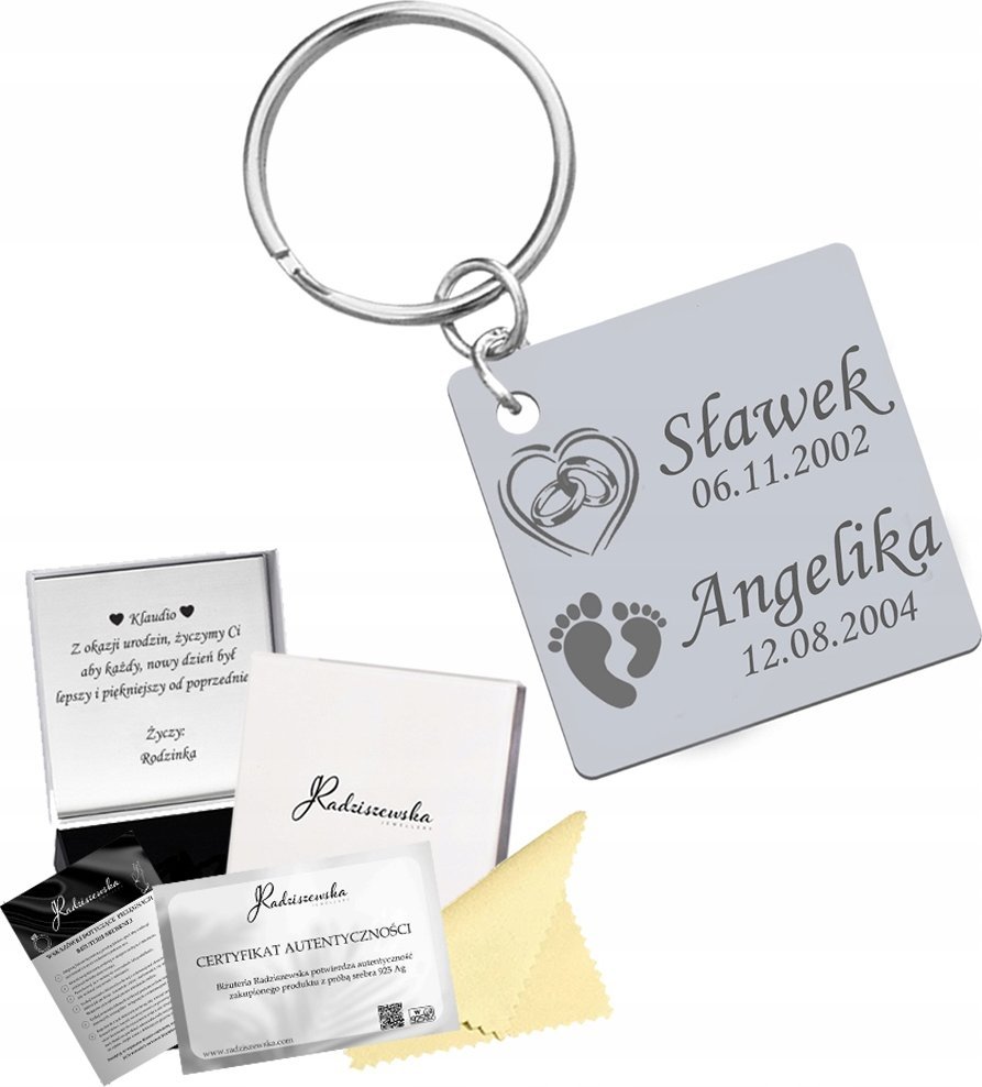 Radziszewska Jewellery Brelok do Kluczy Data Ślubu Narodziny Dziecka Imię Prezent Dzień Mamy