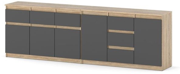 Komoda Nowoczesna Do Sypialni 6 Szuflad 240cm Szafka Dąb Sonoma Szara Mat