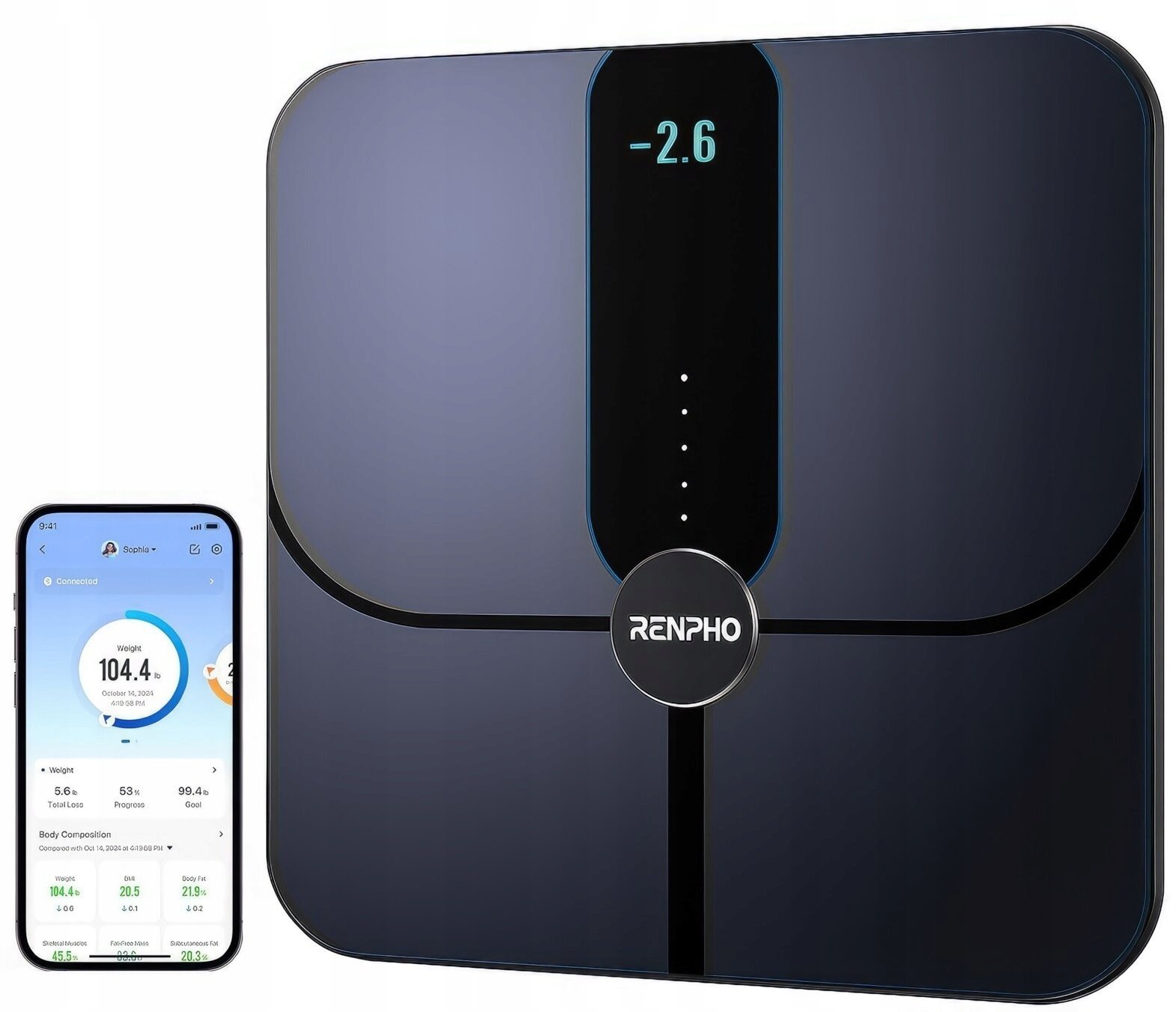 Renpho Scale Smart Body Analysis Elis Nova black czarny PEU-R-A031 PEURA031 (PEU-R-A031)