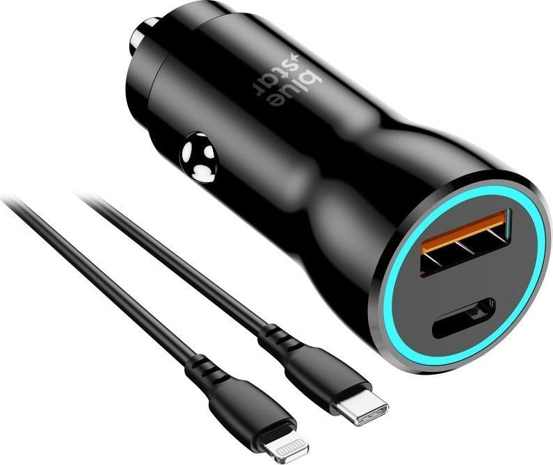 Ładowarka Blue Star BLUE STAR ładowarka samochodowa 3A 25W Typ C + USB A + kabel Typ C do Lightning PD QC3.0 AFC PPS czarna