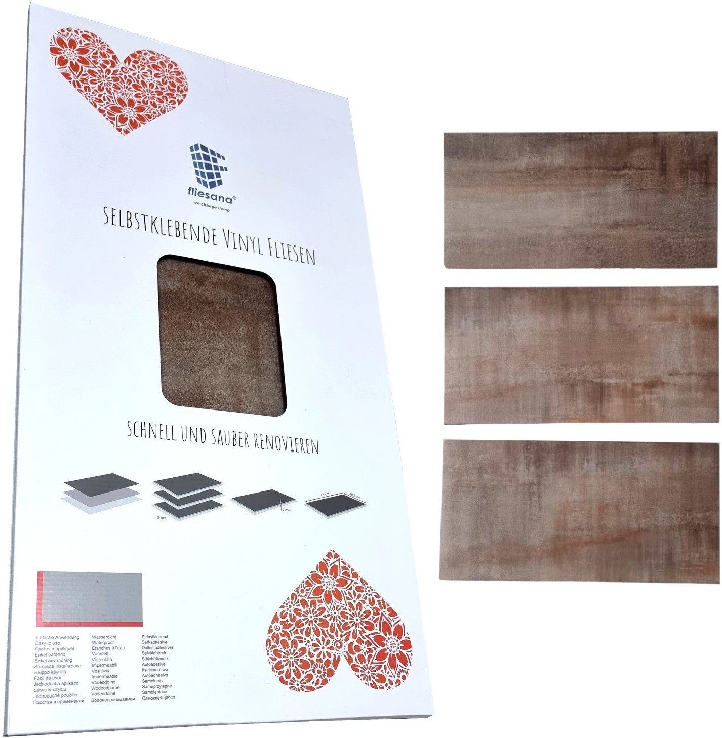 3 sztuk OLD RUST Fliesana - Wodoodporne płytki