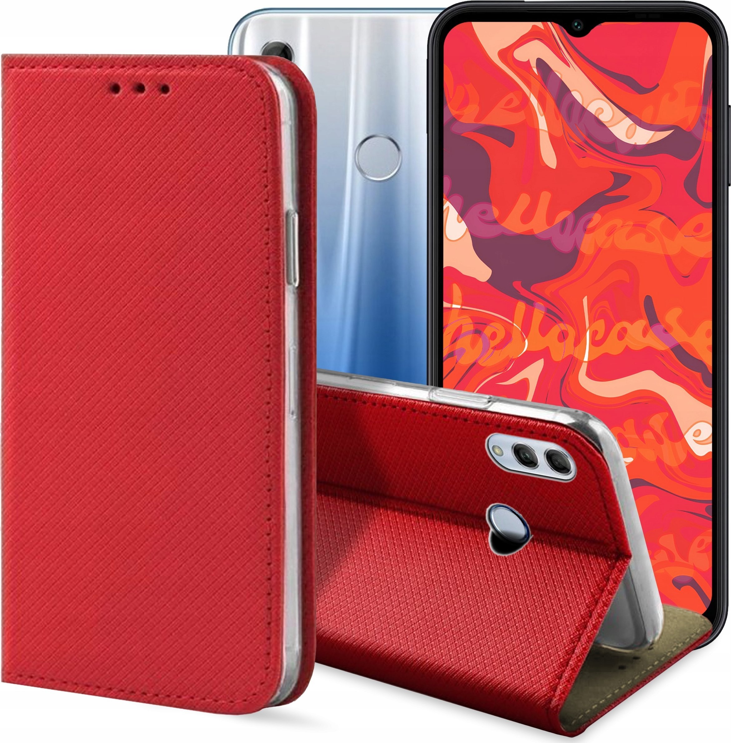 ETUI Z KLAPKĄ DO HUAWEI P SMART 2019 / HONOR 10 LITE CZERWONE MAGNETYCZNE