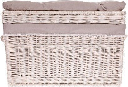 WickerPL Kufer Wiklinowy Wybielany z Obszyciem Szarym kosz na zabawki 70x42 H47 cm
