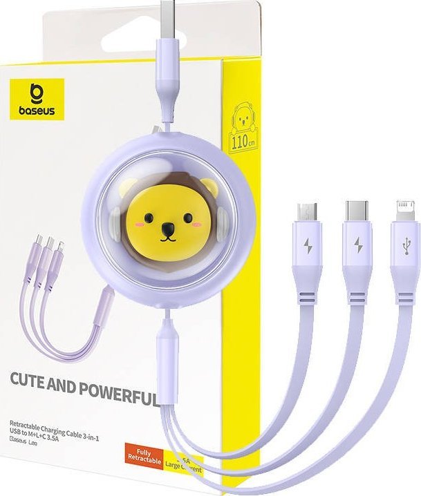 Kabel USB Baseus USB-A - USB-C + microUSB + Lightning 1.1 m Fioletowy (P10362900511-00)