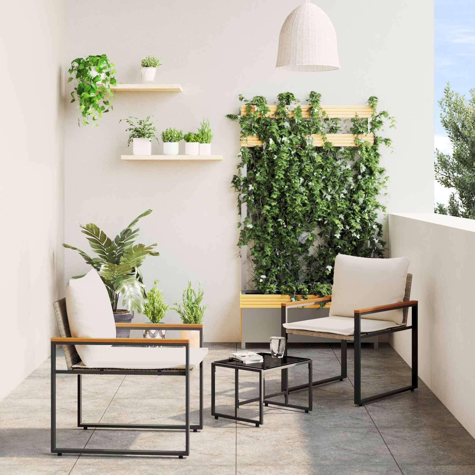 vidaXL Zestawy mebli z poduszką 3 pcs Beżowy i kremowy rattan