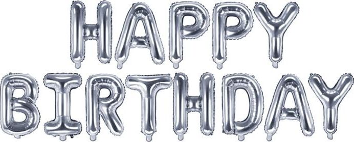 Party Deco Balon foliowy HAPPY BIRTHDAY, srebrny, 340x35 cm uniwersalny