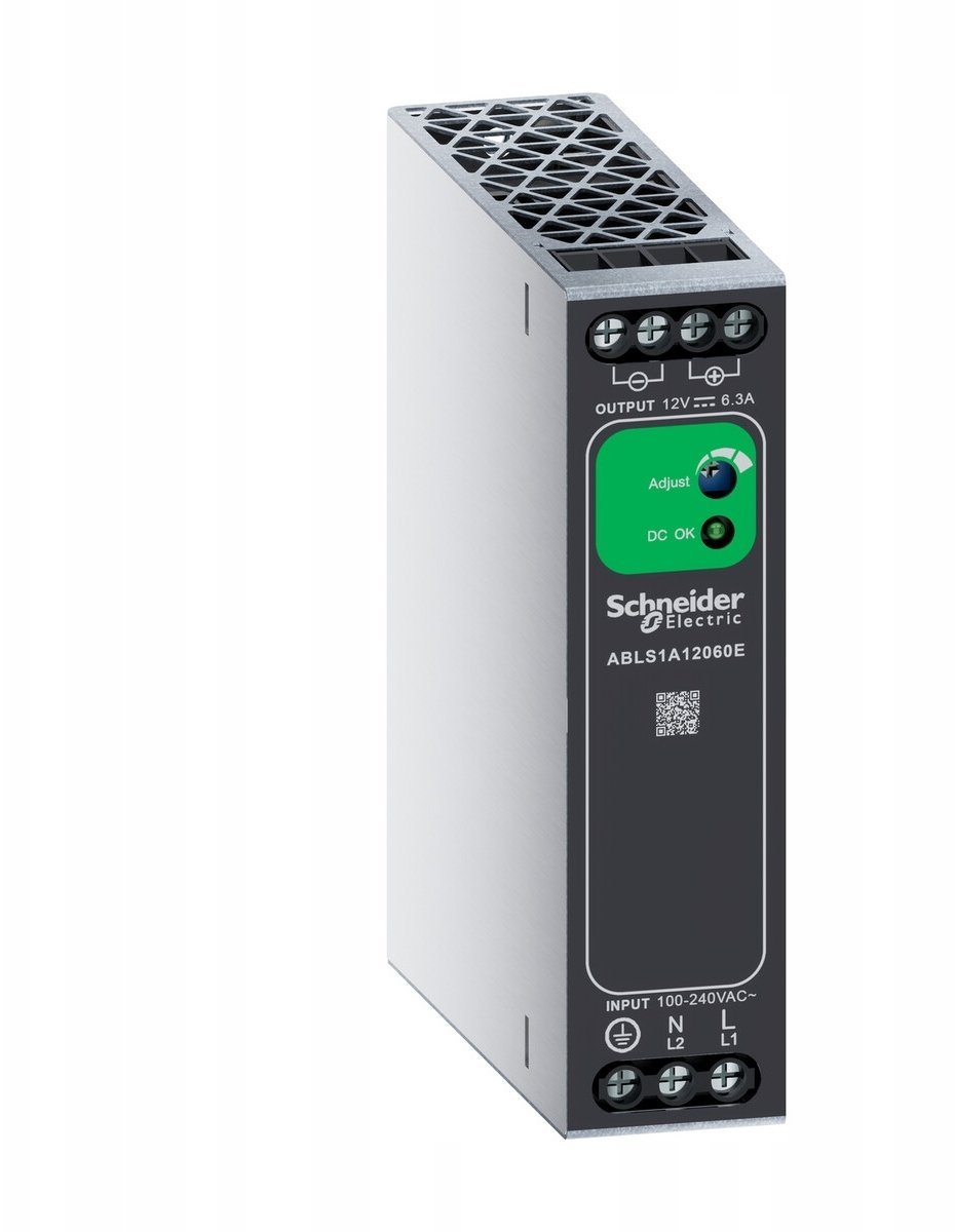 Jednofazowy zasilacz, zasilanie 100…240 V AC, wyjście 12 V DC, 75 W, DIN-rail, IP20, Easy Modicon ABL2, ABLS1A12060E