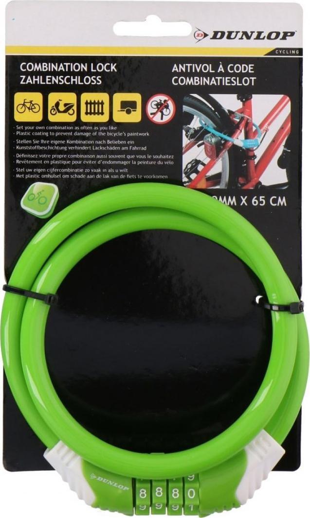 Dunlop Zapięcie rowerowe spiralne na szyfr 1,0x65cm Dunlop - zielony