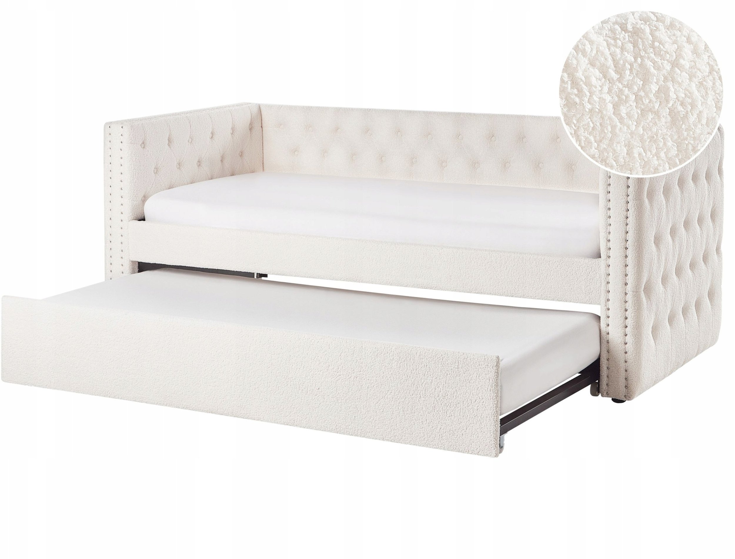 Łóżko wysuwane Boucle GASSIN 90 x 200 cm Złamana biel