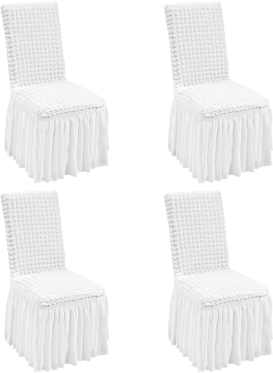 Elastyczne Pokrowce na Krzesła Bankietowe Białe Pokrowce z Falbaną 4 szt.