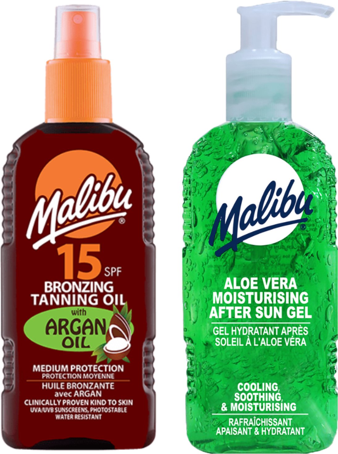 Malibu Olejek Brązujący SPF15 200ml + Aloe Żel Po Opalaniu 200ml
