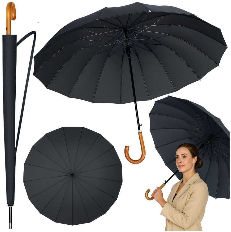 Duży Parasol Automatyczny Pokrowiec Na Ramię 24-Żeberkowy Czarny 115 cm