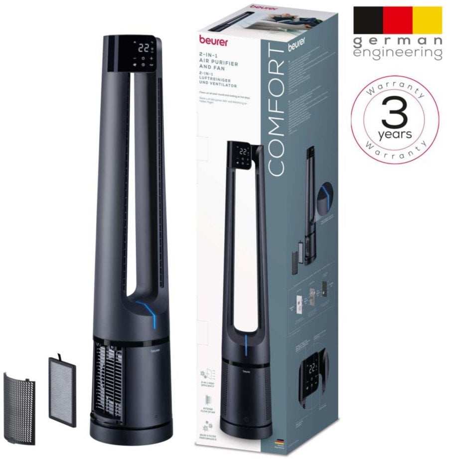 Beurer PureFlow 2-in-1 tumsi zila - Gaisa attiritajs un ventilators LV500 (4211125105006)