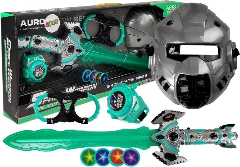 LeanToys Zestaw Zabawek Kosmicznych Miecz Świetlny Maska Kajdanki