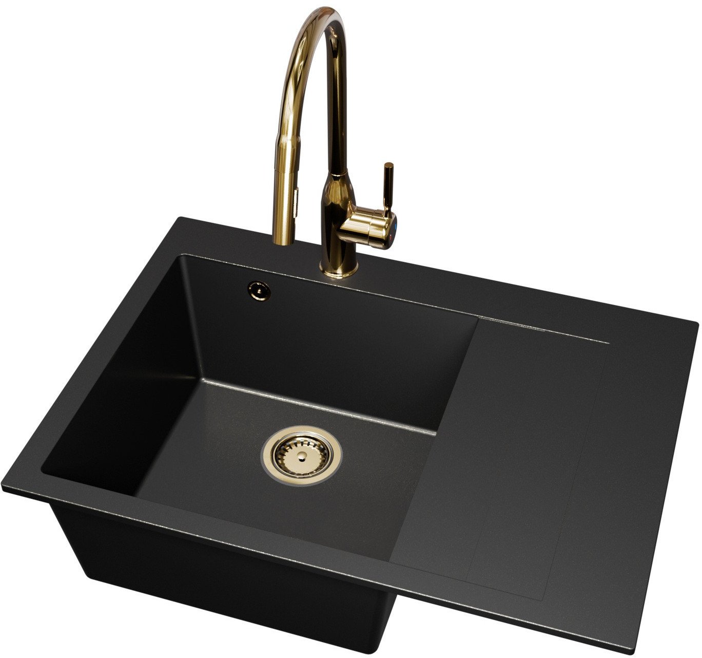 Zlewozmywak jednokomorowy z ociekaczem LOBSTER czarny złoty metalik + bateria roxy złota