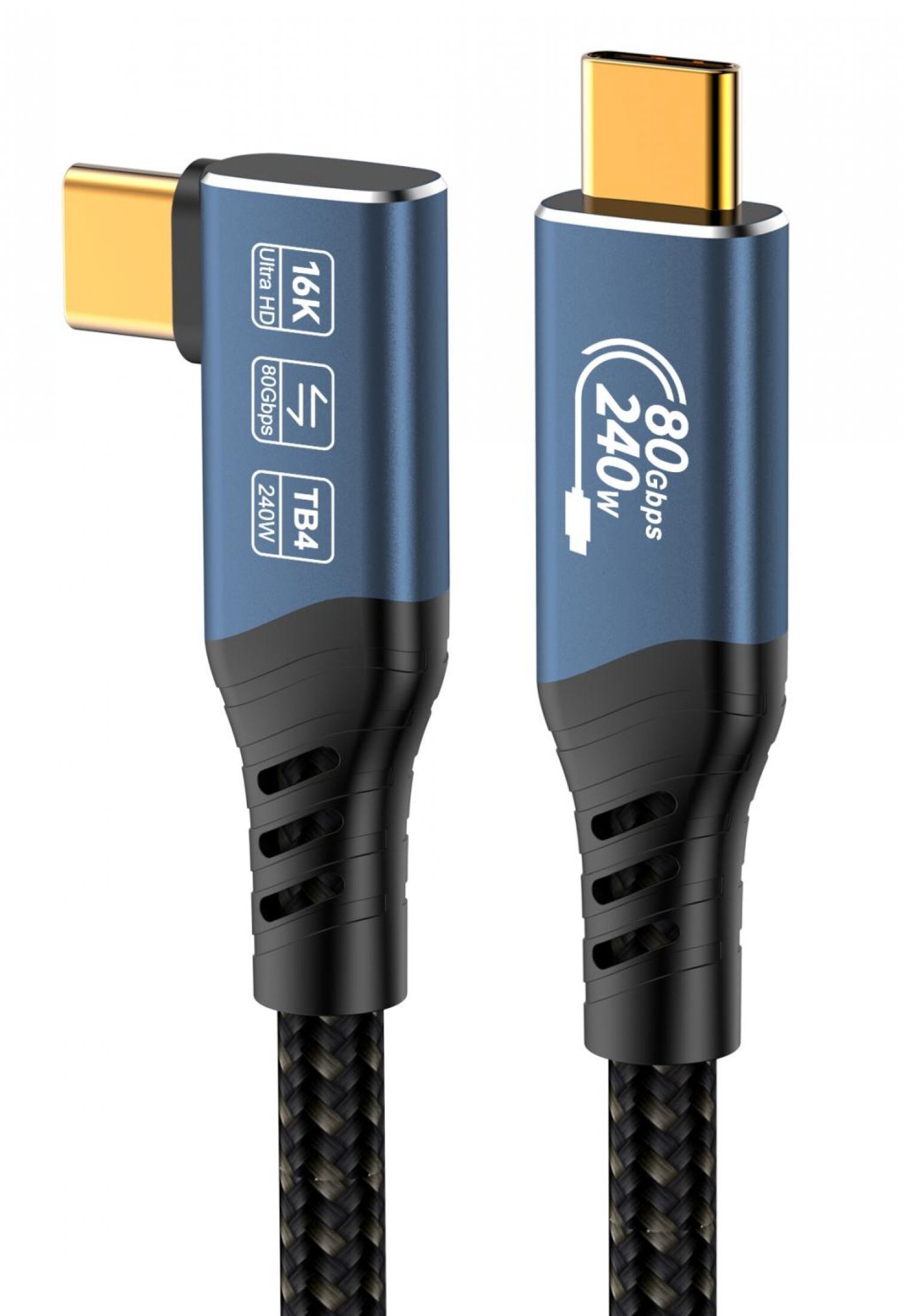 PREMIUMCORD Kabel USB4™ Version2.0 80Gbps 16K@60Hz 240W Thunderbolt 3 a 4 kabel zahnutý 1,5m