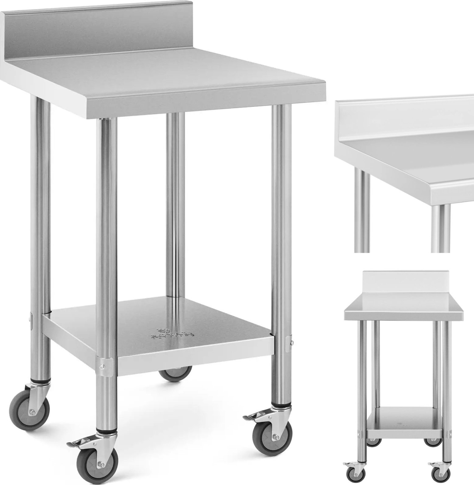 Royal Catering Stół blat roboczy na kółkach z rantem 2 poziomy 60 x 60 cm STAL do 120 kg Stół blat roboczy na kółkach z rantem 2 poziomy 60 x 60 cm ST