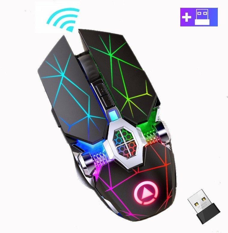 MYSZKA BEZPRZEWODOWA SLIM LED ŁADOWANA RGB BEZKLIKOWA USB 2.4Ghz AKUMULATOR