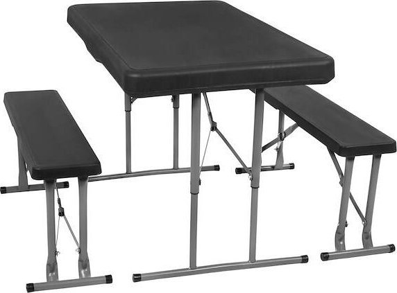 Springos Zestaw cateringowy, turystyczny stół z 2 ławkami składany na bankiet, czarno-szary UNIWERSALNY