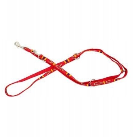 Smycz dla psa, wzór etniczny, regulowana, taśma polipropylenowa, 10mm/220cm czerwona