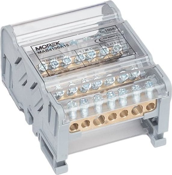 MOREK Blok dystrybucyjno-rozdzielczy MOBLOCK 4-polowy 100A-7 2x25mm2 + 5x6mm2 TS35 MAB4100A18