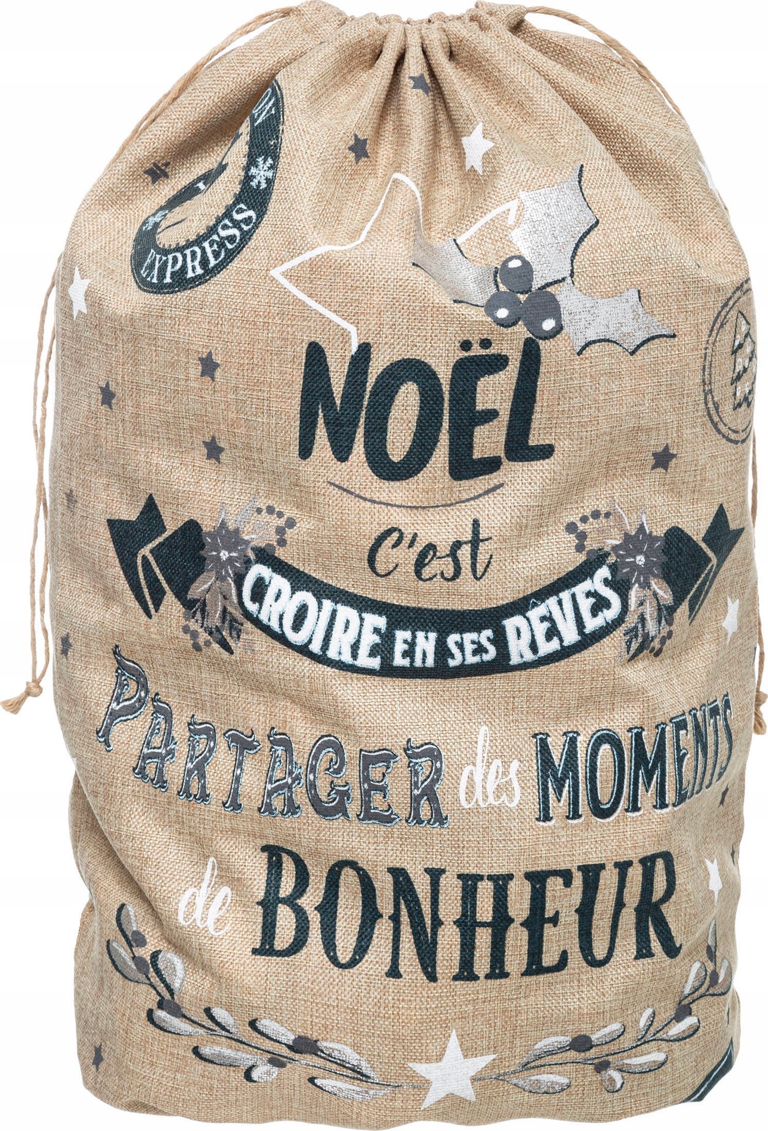 Fééric Lights and Christmas Jutowy worek na prezenty z napisami, 50 x 70 cm