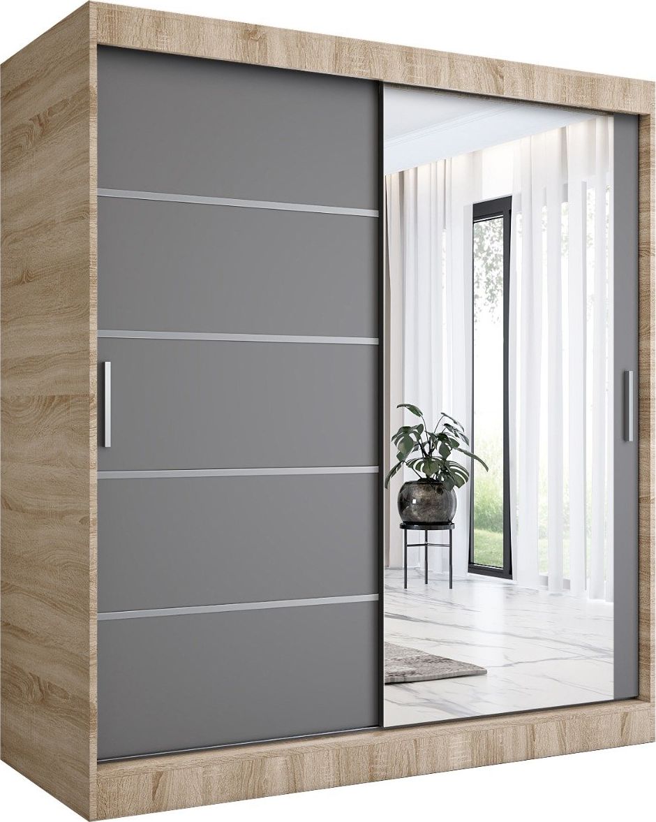 MKPOL Szafa przesuwna MODUO COMFORT 2 180 dąb sonoma/antracyt z lustrem