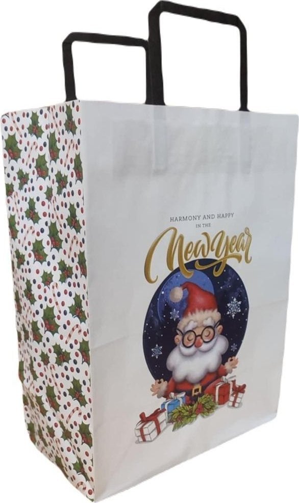 Torebka biała KRAFT 250x345x150 Święta Mikołaj