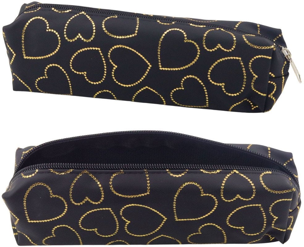 Piórnik Szkolny Biurowy Jednokomorowy Złote Serca Czarny 20x6,5 cm