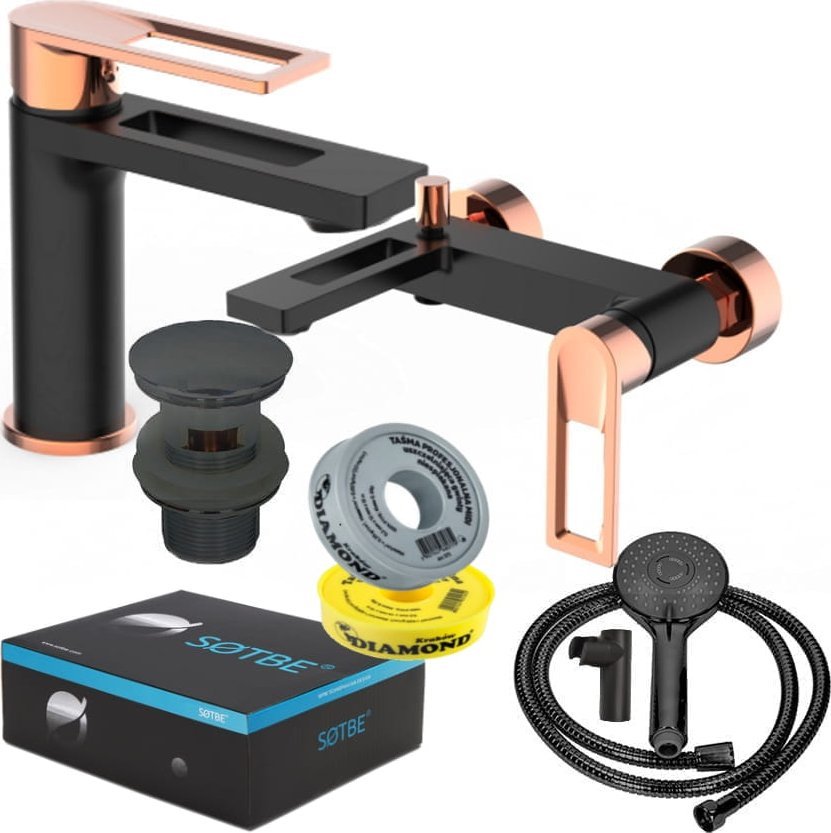 Sotbe SOTBE LOFT SVART GOLD bateria wannowa ścienna + bateria umywalkowa stojąca ROSE GOLD