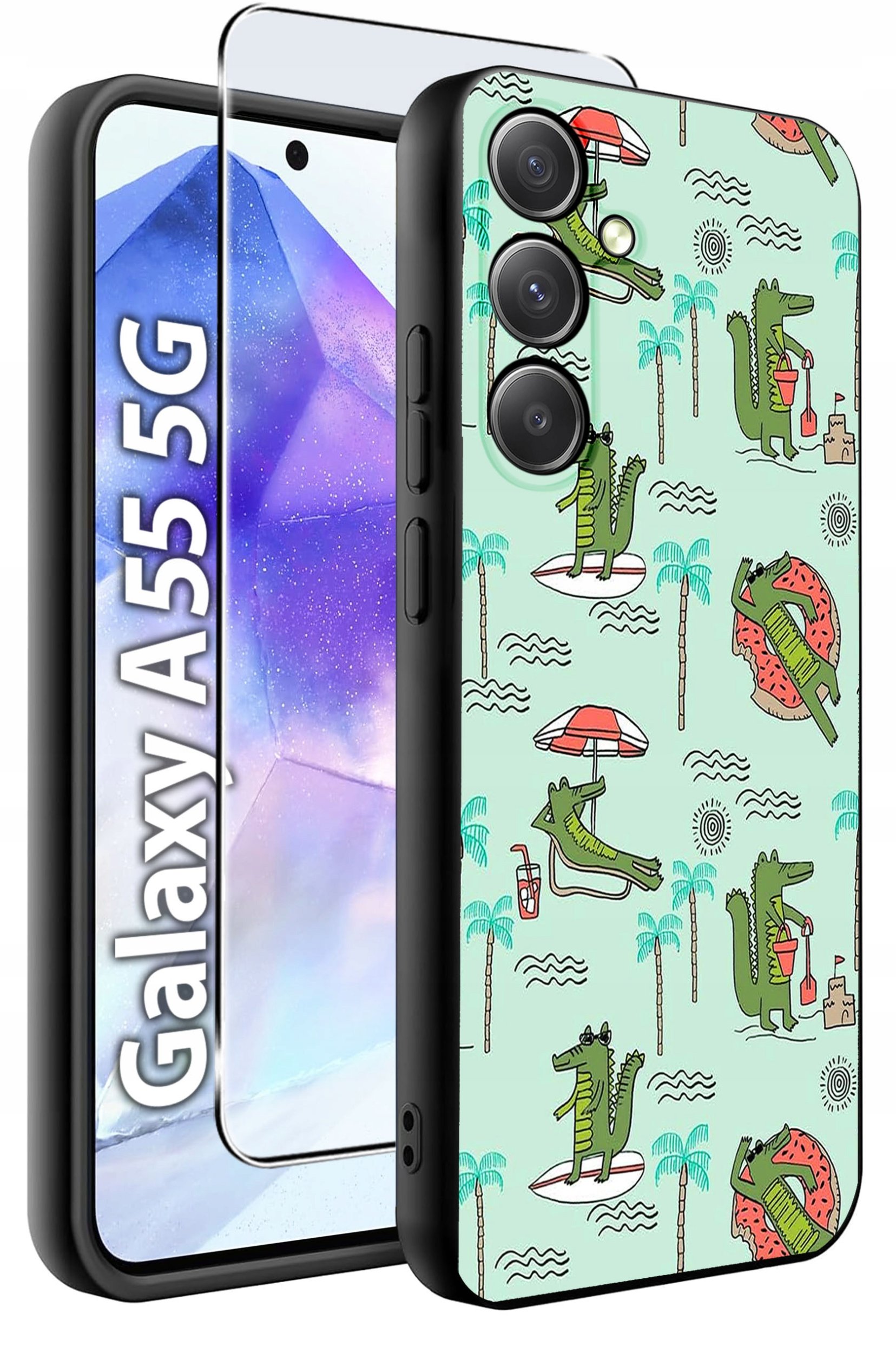 ETUI do Samsung A55 5G WZORY | SILIKONOWE MATT CASE + SZKŁO HARTOWANE 9H