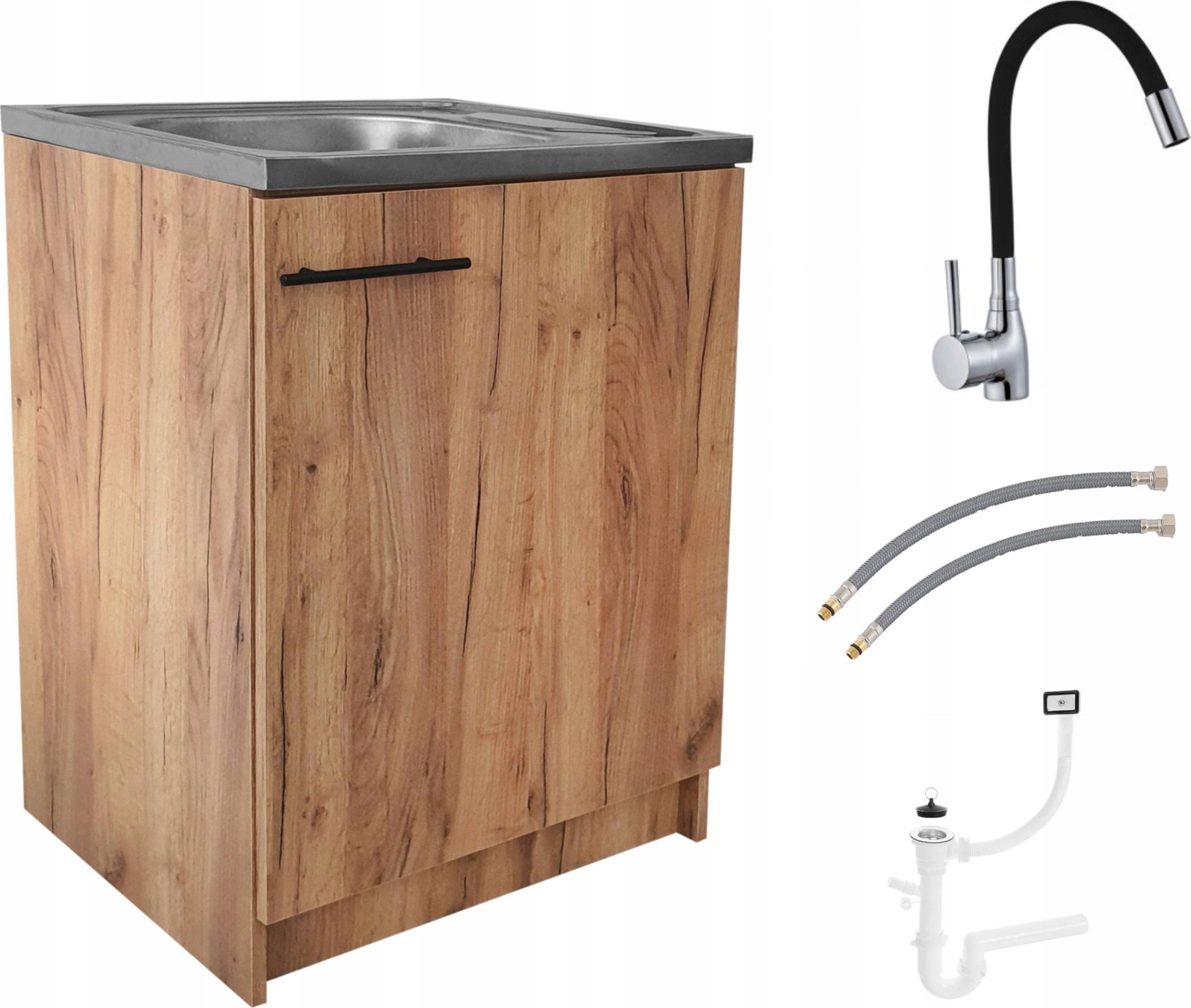 Szafka kuchenna pod zlew 60 slim dąb złoty bateria elastyczna duża komora