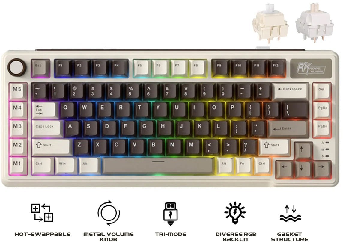 ROYAL KLUDGE RK L75 Mocha Grey Gaming Keyboard Cream switch