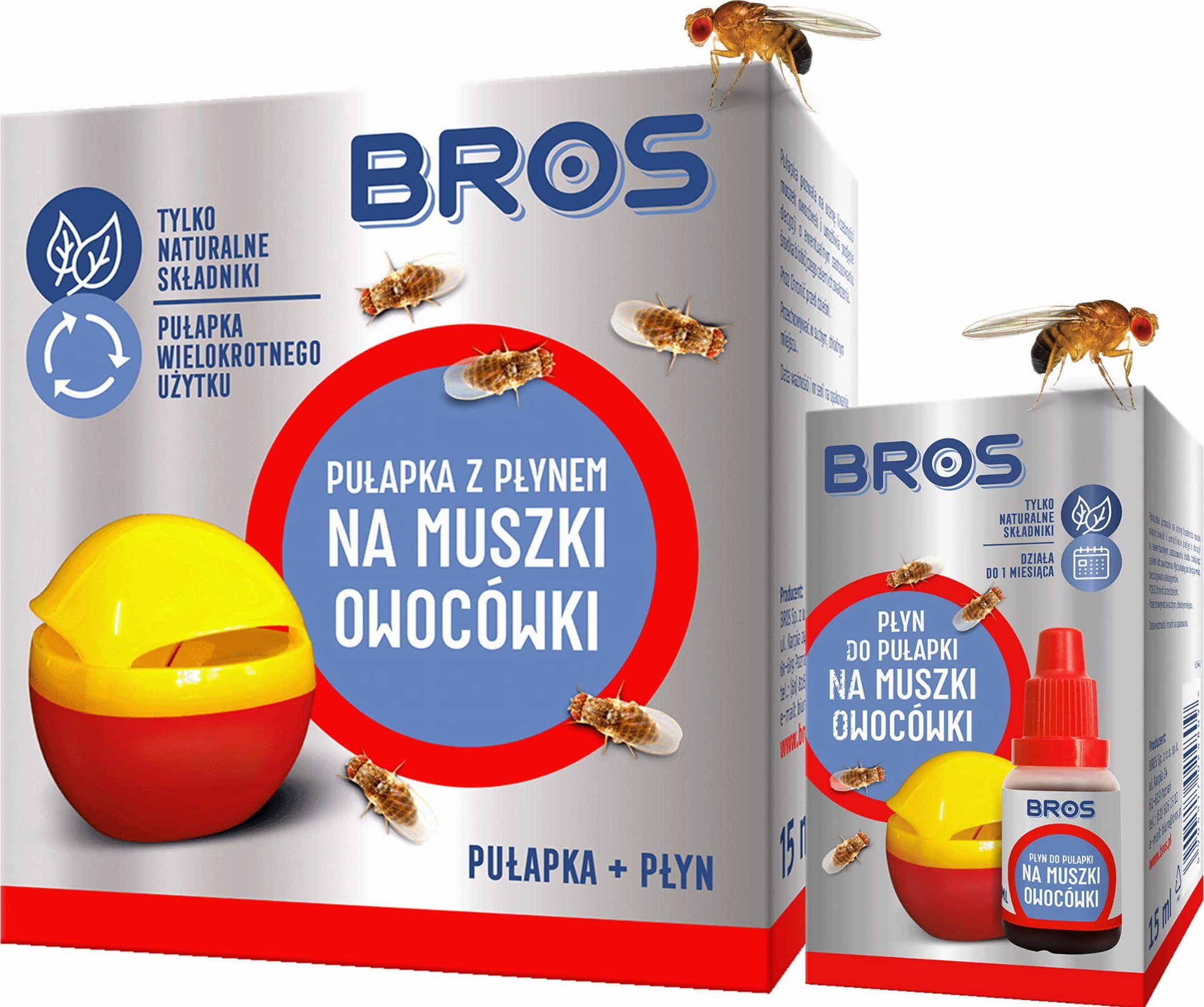 Bros Zestaw BROS - pułapka z płynem na muszki owocówki + płyn do pułapki na muszki owocówki 15ml