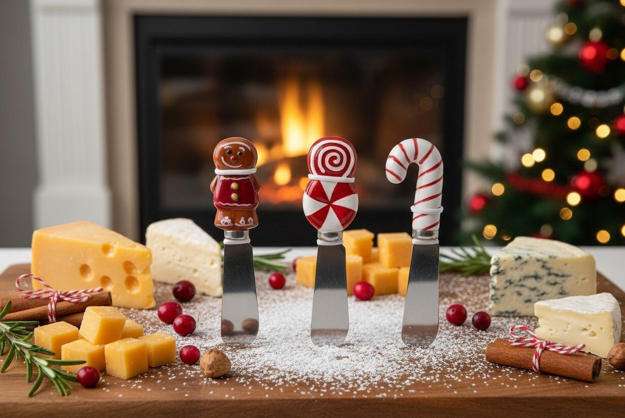 Zestaw 3 nożów do sera Xmas Cukierki