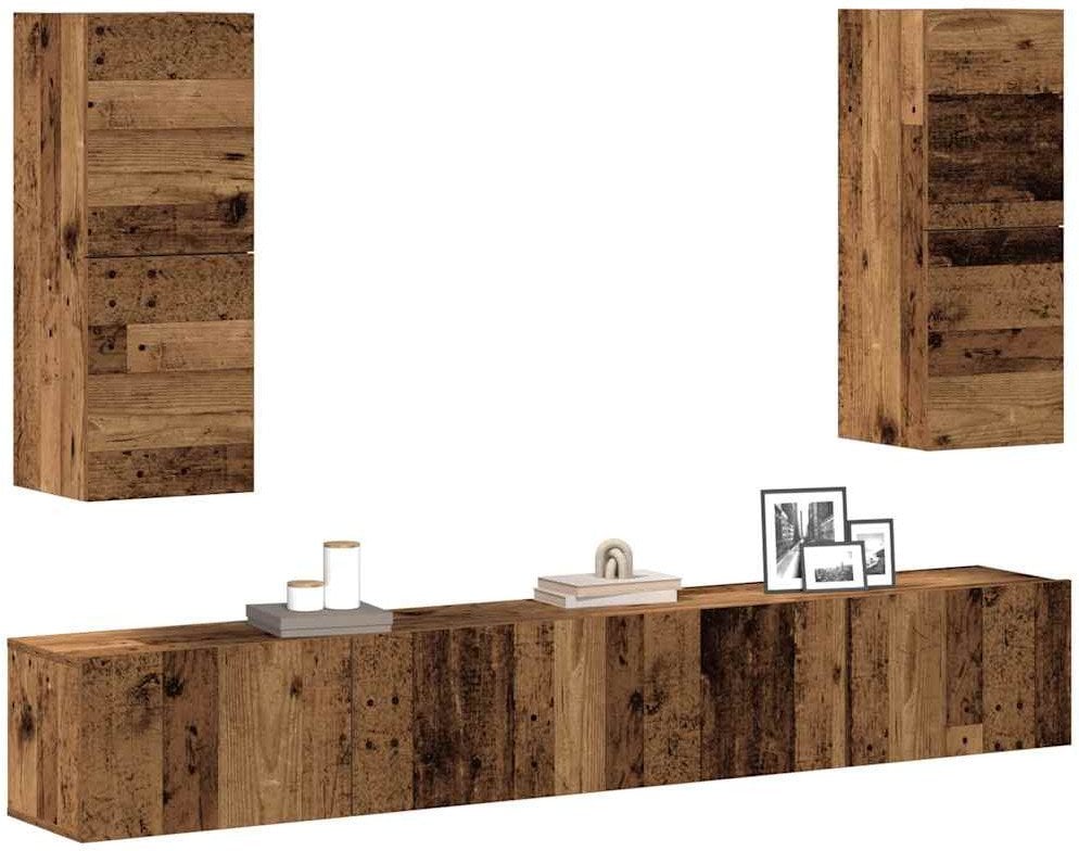 4-cz. zestaw szafek TV, stare drewno, materiał drewnopochodny