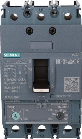 Siemens Wyłącznik mocy 3P 32A Icu=25kA 415V AC wyzwalacz TM240 LI przyłącza śrubowe 3VA1132-3EF32-0AA0