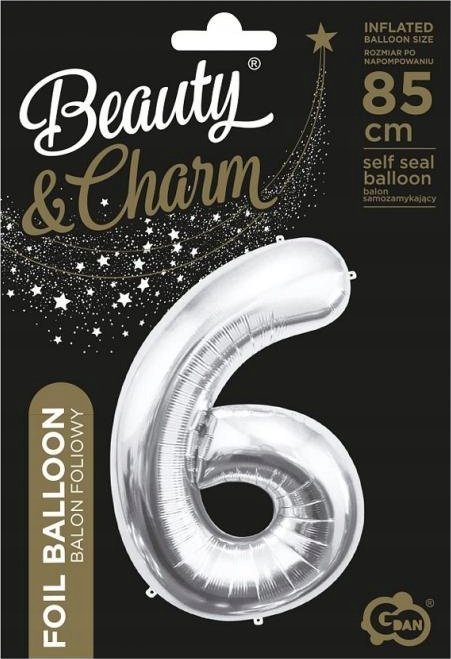 GoDan Balon foliowy "Cyfra 6", srebrna, 92 cm KK