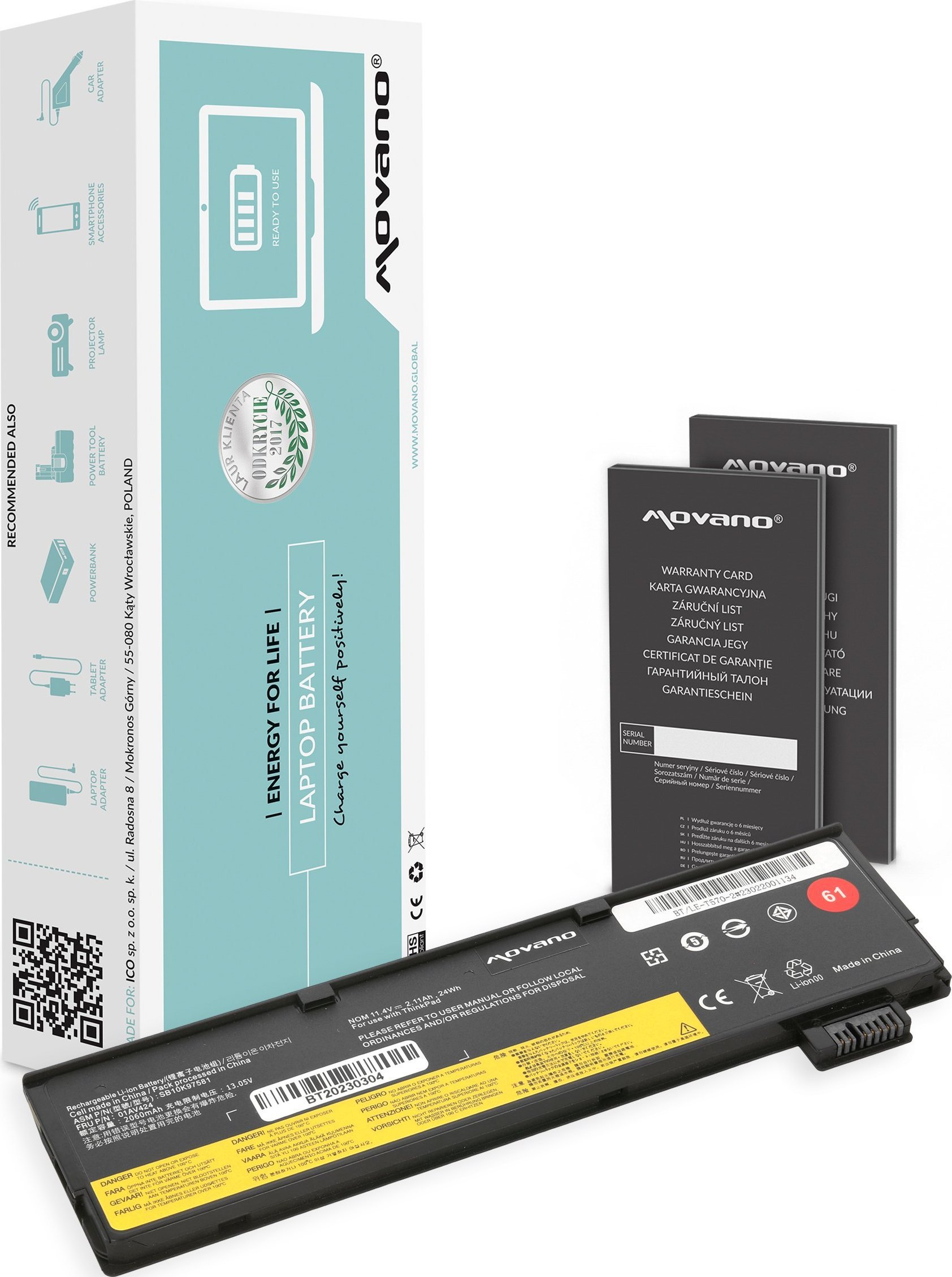 Bateria Movano Bateria SB10K97582 do Lenovo ThinkPad T470 T570