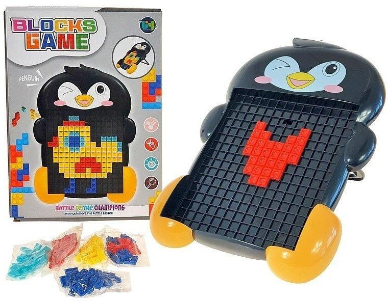 Układanka z klocków wtykanka pingwin