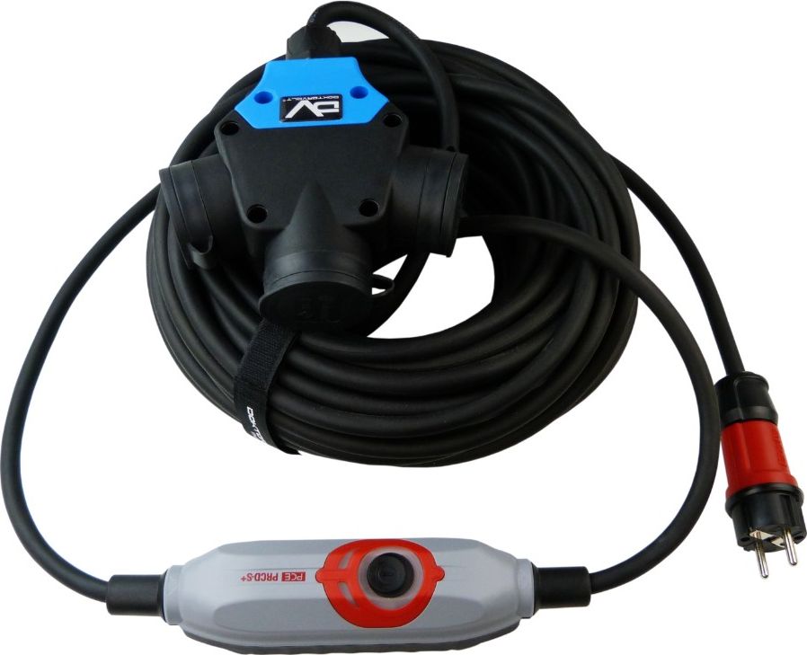 Doktorvolt Przedłużacz trójdrożny 25m IP44 230/16A H07RN-F 3x2,5 z bezpiecznikiem automatycznym kablowym PRCD-S Doktorvolt 9597